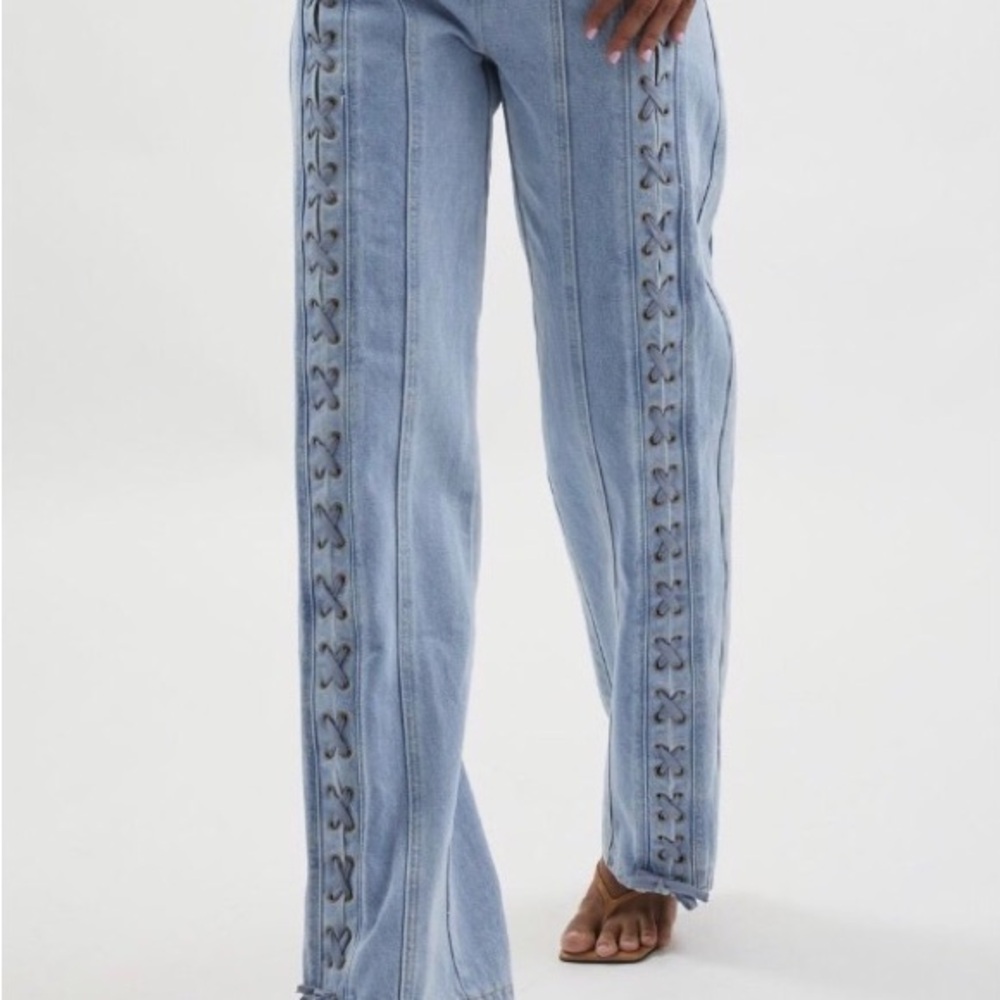 Lioness Blue Straight Leg Lace-Up Jeans